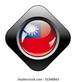 Taiwan shiny button flag with black frame -  vector illustration. Isolated abstract object against white background.