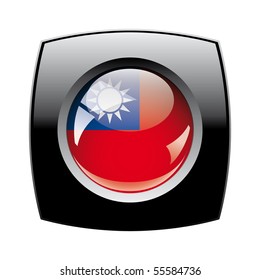 Taiwan shiny button flag with black frame -  vector illustration. Isolated abstract object against white background.