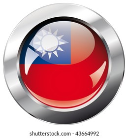 taiwan shiny button flag vector illustration. Isolated abstract object against white background.