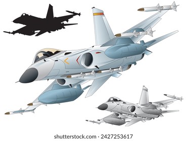 Taiwan Single seat jet fighter F-CK1　image illustration (monotone, black silhouette set)