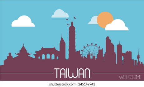 Taiwan skyline silhouette flat design vector illustration