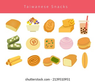 
Taiwan souvenirs​​​, special food, desserts, used for travel guide introduction posters, the text represents traditional cakes
