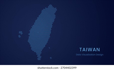 Taiwan stylized dotted map in modern circular data tech visualization concept.