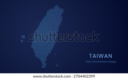 Taiwan stylized dotted map in modern circular data tech visualization concept.