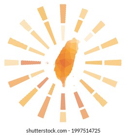 Taiwan sunburst. Low poly striped rays and map of the country. Creative vector illustration.