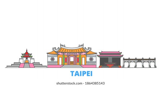 Taiwan, Taipei line cityscape, flat vector. Travel city landmark, oultine illustration, line world icons