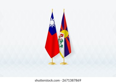 Taiwan and Tibet Flags Side by Side, Symbol of International Partnership. Illustration symbolizes diplomacy, partnership, and international cooperation between the two nations.