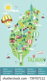Taiwan travel concept map, famous landmarks in this lovely island