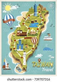 Taiwan travel concept map, lovely landmarks in flat style