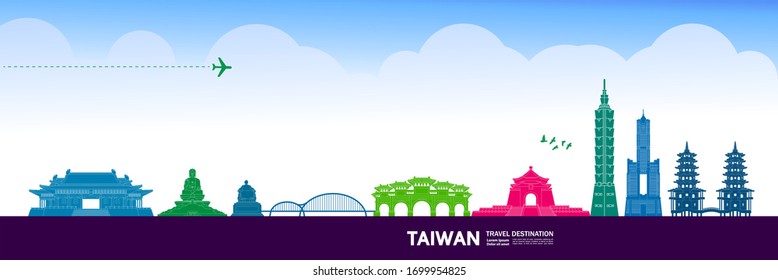Taiwan travel destination grand vector illustration. 