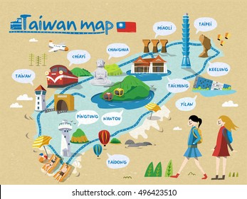 Taiwan travel map, all english version, relaxing style