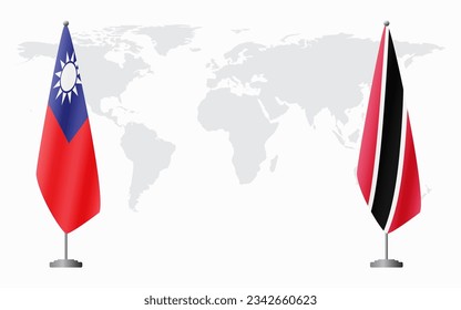 Taiwan and Trinidad and Tobago flags for official meeting against background of world map.