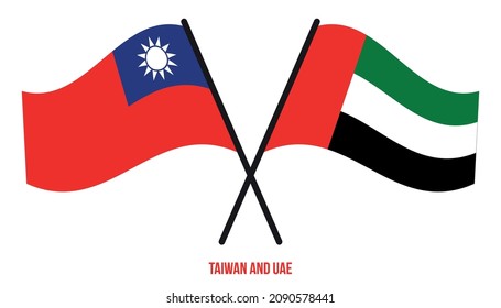 Taiwan and UAE Flags Crossed And Waving Flat Style. Official Proportion. Correct Colors.
