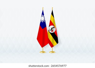 Bandeiras de Taiwan e Uganda lado a lado, símbolo da parceria internacional. A ilustração simboliza diplomacia, parceria e cooperação internacional entre as duas nações.
