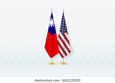 Taiwan and USA Flags Side by Side, Symbol of International Partnership. Illustration symbolizes diplomacy, partnership, and international cooperation between the two nations.