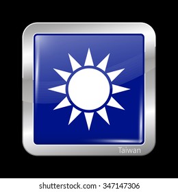 Taiwan Variant Flag. Metallic Icon Square Shape. This is File from the Collection Flags of Asia