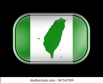 Taiwan Variant Flag. Rectangular Shape with Rounded Corners. This Flag is One of a Series of Glass Buttons