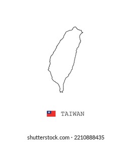 Taiwan vector map outline, line, linear. Taiwan black map on white background. Taiwan flag