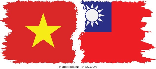 Taiwan and Vietnam grunge flags connection, vector