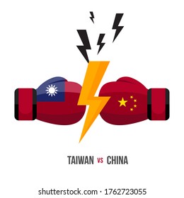 Taiwan vs China. Concept of sports match, trade war, fight or war on border between taiwan and china. Vector illustration.