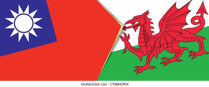 Taiwan and Wales flags, two vector flags symbol of relationship or confrontation.