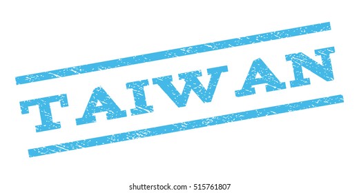 Taiwan watermark stamp. Text caption between parallel lines with grunge design style. Rubber seal stamp with dust texture. Vector light blue color ink imprint on a white background.