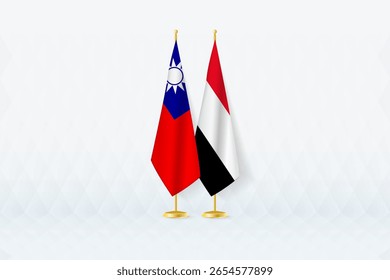 Taiwan and Yemen Flags Side by Side, Symbol of International Partnership. Illustration symbolizes diplomacy, partnership, and international cooperation between the two nations.