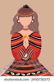 Taiwanese aboriginal “Seediq” girl, totem weaving elements for fashion concept illustration, card or poster and decoration application