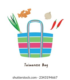 The Taiwanese Bag is a traditional handbag in Taiwan, known for its classic colors of red, blue, and green.vector illustration.