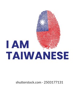 I Am Taiwanese Banner - Patriotic Design Featuring Fingerprint in Taiwan's National Flag Colors Expressing National Identity