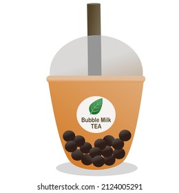 Taiwanese bubble milk tea. Black pearls famous drink vector.