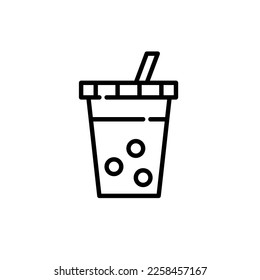 Taiwanese bubble tea. Milk pearl tea trendy Asian drink in a disposable cup. Pixel perfect, editable stroke