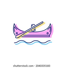 Taiwanese canoes flat icon. Oriental boat. Asian gondola. Color filled symbol. Isolated vector stock illustration