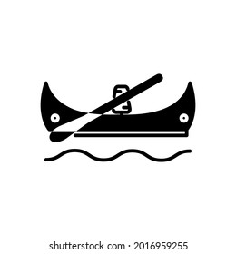 Taiwanese canoes glyph icon. Oriental boat. Asian gondola. Black filled symbol. Isolated vector stock illustration