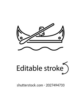 Taiwanese canoes outline icon. Oriental boat. Asian gondola. Customizable linear contour symbol. Editable stroke. Isolated vector stock illustration