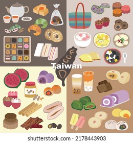 Taiwanese food and snack,dessert and drinks ,souvenir vector illustration.