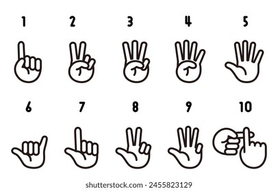 Taiwanese hand sign Clip art of hand counting(monochrome)