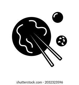 Taiwanese Niu Rou Mian outline icon. Taiwan. Chinese beef noodles with food sticks and sauce. Asian item. Black filled symbol. Isolated vector stock illustration