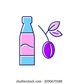 Taiwanese plum wine flat icon. Oriental fruit wine bottle. Asian alcohol drink Umeshu. Color filled symbol. Isolated vector stock illustration