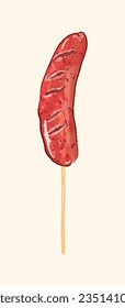 Taiwanese Sausage kebab in food illustration