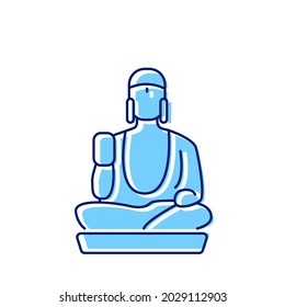 Taiwanese shan buddha museum flat icon. Buddhism religion. Oriental custom. Faith architecture. Color filled symbol. Isolated vector stock illustration