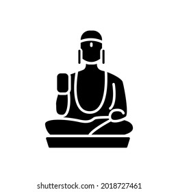 Taiwanese shan buddha museum glyph icon. Buddhism religion. Oriental custom. Faith architecture. Black filled symbol. Isolated vector stock illustration