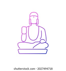Taiwanese shan buddha museum outline icon. Buddhism religion. Oriental custom. Faith architecture. Purple gradient symbol. Isolated vector stock illustration