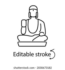 Taiwanese shan buddha museum outline icon. Buddhism religion. Oriental custom. Faith architecture. Customizable linear contour symbol. Editable stroke. Isolated vector stock illustration