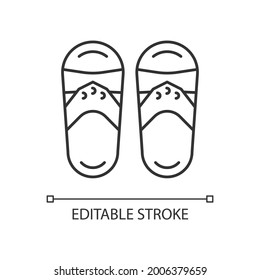 Taiwanese slippers linear icon  Traditional walking shoes  Warm weather feet protection  Thin line customizable illustration  Contour symbol  Vector isolated outline drawing  Editable stroke