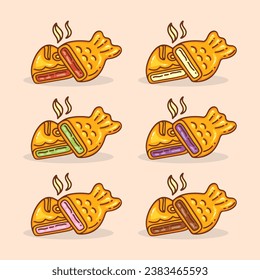 Taiyaki, Bungeoppang, Fish Shaped Pastry, Food drawing, vector illustration.