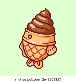 Taiyaki Cake Ice Cream Cartoon Vector Icon Illustration. Sweet Food Icon Concept Isolated Premium Vector. Flat Cartoon Style