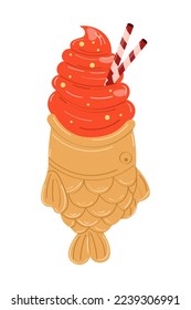 Taiyaki-Fisch einzeln auf weißem Hintergrund. Vektorgrafiken.
