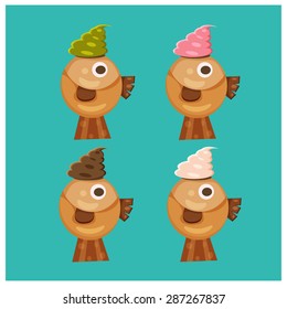 Taiyaki ice-cream , fish shaped pancake, illustration, vector