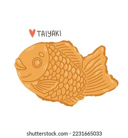 Taiyaki japanese bakery. Fish-shaped cake with red bean filling. Japanese street food. Cartoon vector illustration.